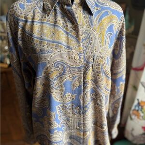 Vintage NWT Linda Allard Ellen Tracy Paisley Blue and Yellow women’s  Shirt